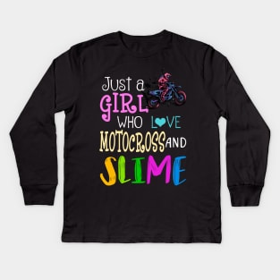 Just A Girl Who Loves Motocross And Slime Kids Long Sleeve T-Shirt